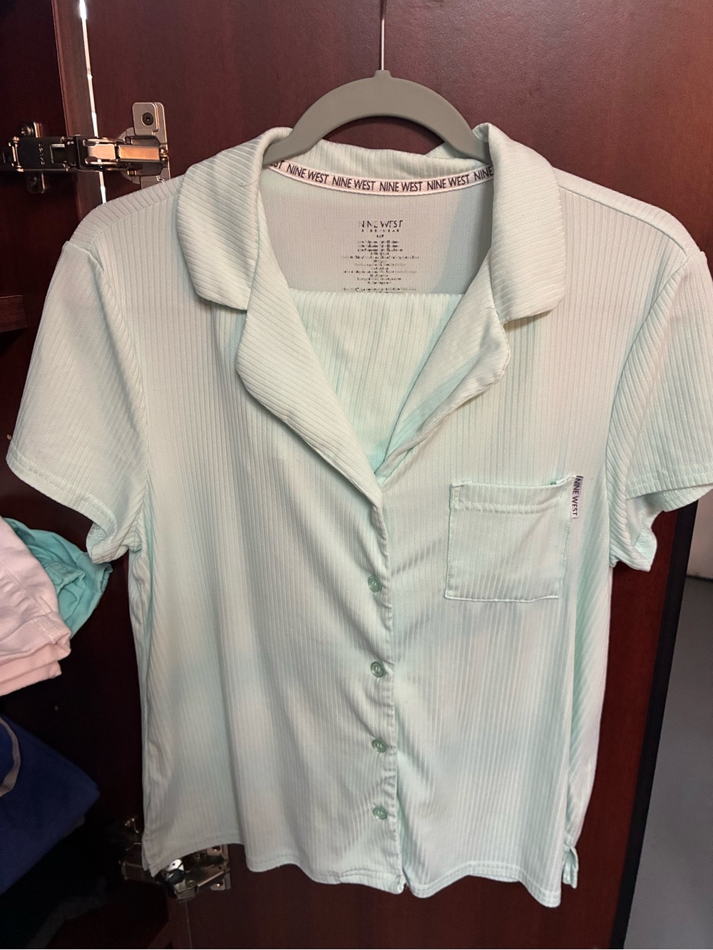 Women’s Nine West Brand Light Mint Short Sleeve Pocket Tee Sleepwear Set Size S